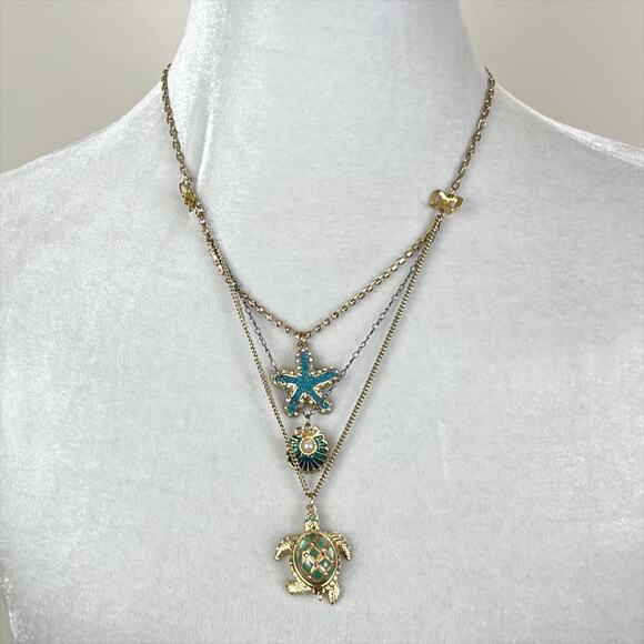 NWT Betsey Johnson Sea Excursion Collection Sea Turtle Layered Necklace - Picture 1 of 5